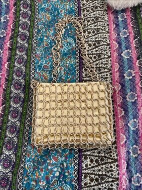 Walborg Gold Metallic Chain-Link Shoulder Clutch